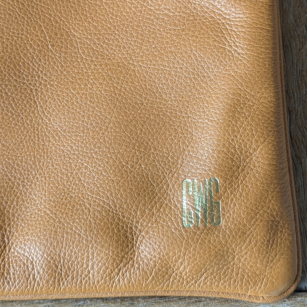 K. Slade Made Tan Leather Tassel Clutch 12" x 9" - Picture 2 of 6
